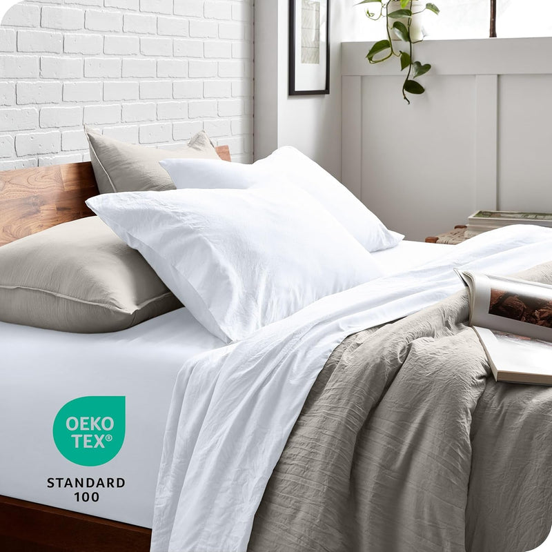 Ultra Soft Washed Microfiber Twin/Twin XL Duvet Cover with Zipper and Securing Ties and 1 Std. Pillow Sham, Linen-Like Look, Easy Care, Hypoallergenic (Twin/Twin XL, Fog) - Puck's