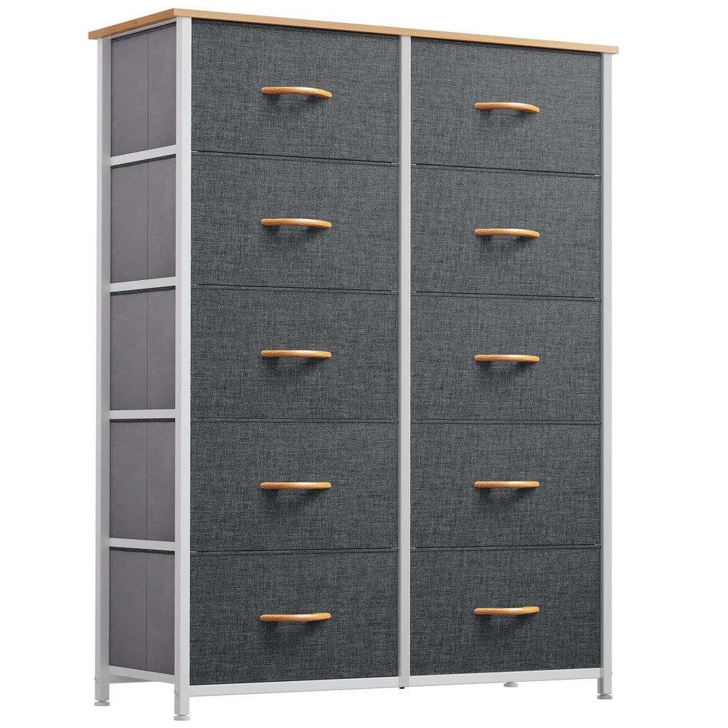 10 Drawer Dresser Chest of Storage Dresser Tall Fabric Dresser Storage Cabinet Bin Nightstand Cabinet, Gray - Puck's