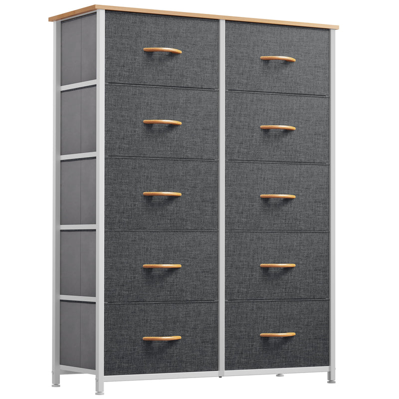 10 Drawer Dresser Chest of Storage Dresser Tall Fabric Dresser Storage Cabinet Bin Nightstand Cabinet, Gray - Puck's