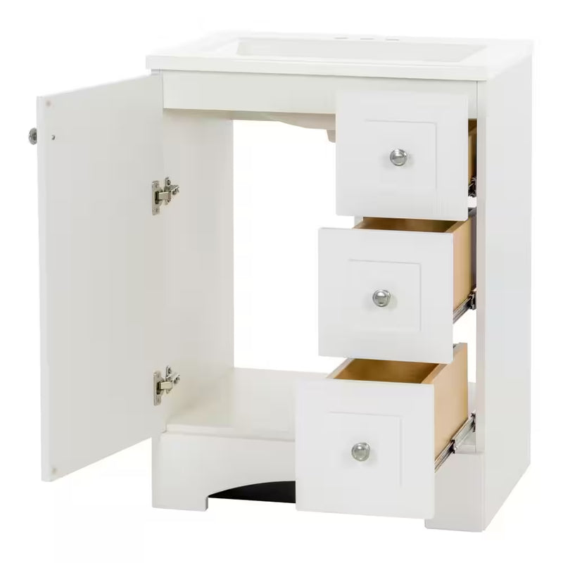 Lancaster 25 In. W  Single Sink White Bath Vanity with White Cultured Marble Top (Assembled) - Puck's