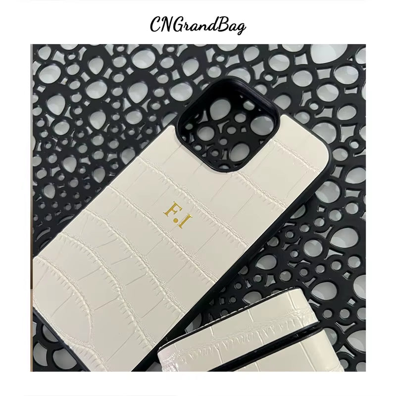 Customized Initials Gift Set Crocodile Pattern Leather Phone Case for Iphone Keychain Card Holder Gift Box Set Business Gift Set - Puck's