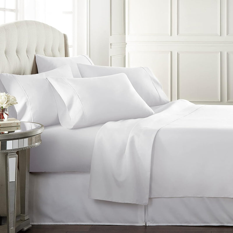 California King Sheet Set - 6 Piece Set Including 4 Pillowcases - Deep Pockets - Breathable, Soft Bed Sheets - Wrinkle Free - Machine Washable - White Cal King Bed Sheets - 6 Pc - Puck's