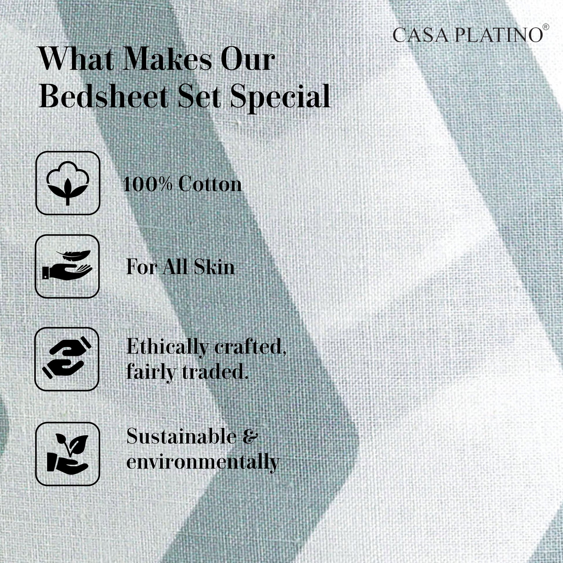 100% Cotton 3 Piece Pure Percale Twin Size Bed Sheets Set, Fits Mattress Upto 15" Deep - Cool Blue Chevron