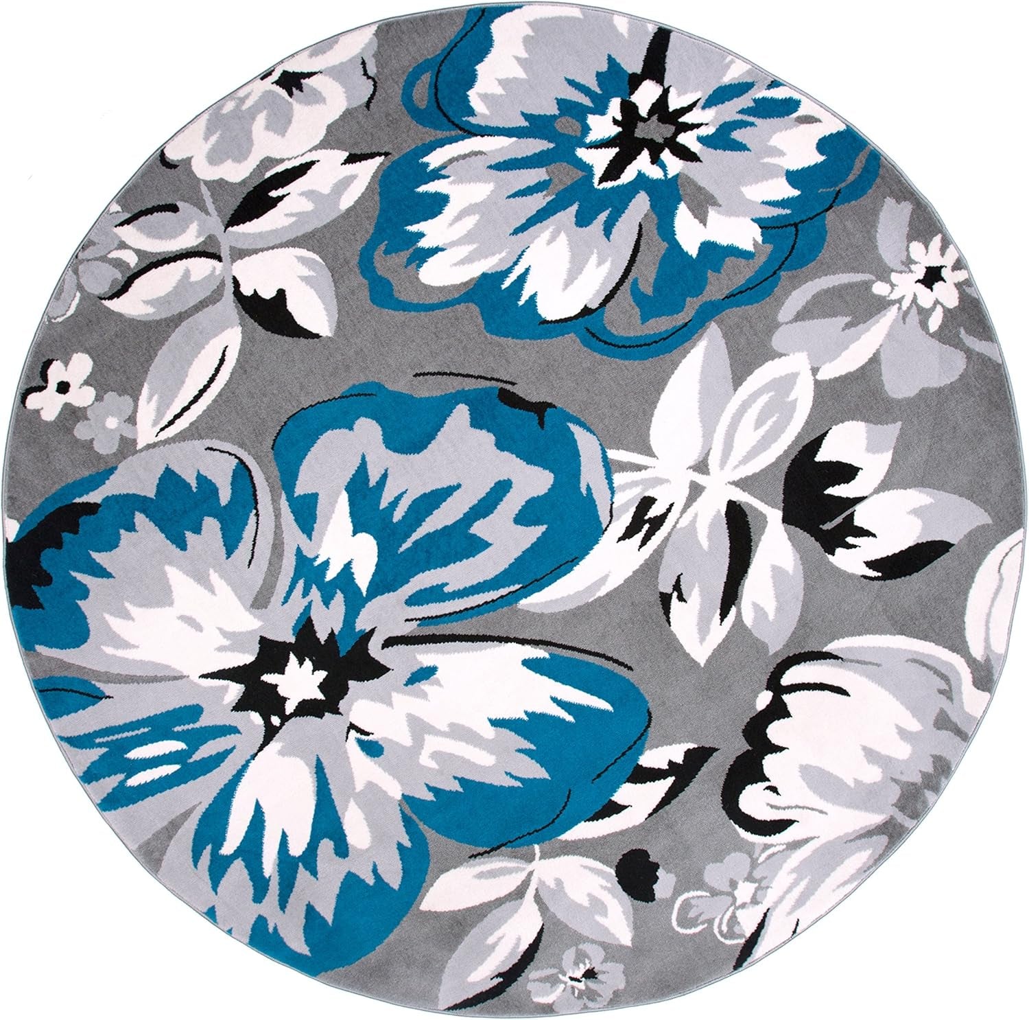 Modern Floral Design Area Rug for Living Room,Bedroom,Home Office,Kitchen Non Shedding round Rugs 6' 6" Blue (6' 6" Diameter) - Puck's