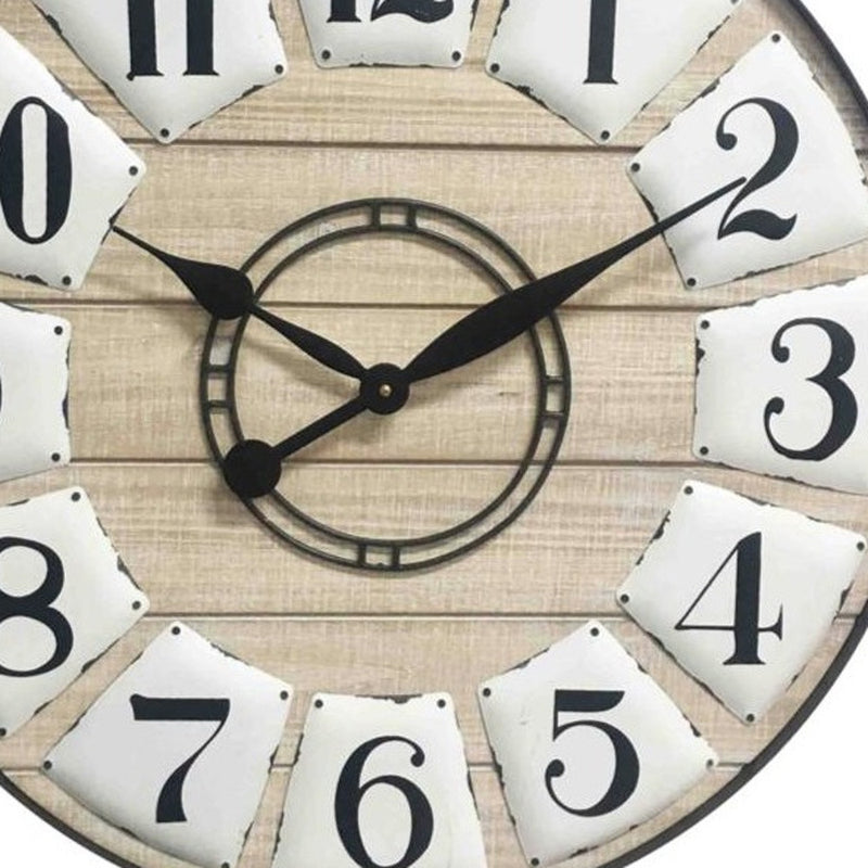 24" Circle Black and White Wood Analog Wall Clock-4