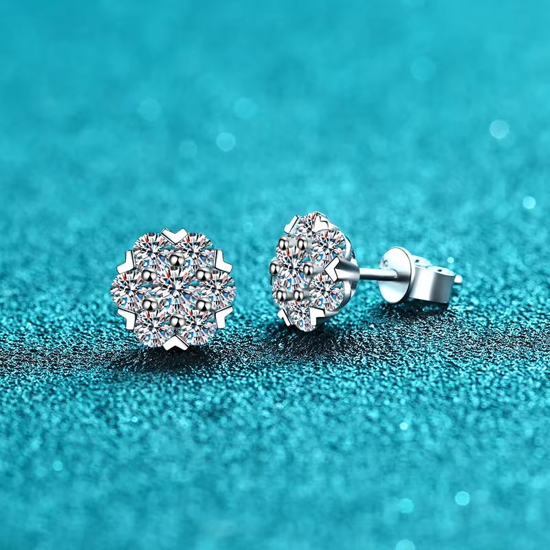 LORIELE Moissanite Diamond Stud Earrings 18K White Gold Plated Silver Flower Eearring for Brilliant Moissanite Party Jewelry - Puck's