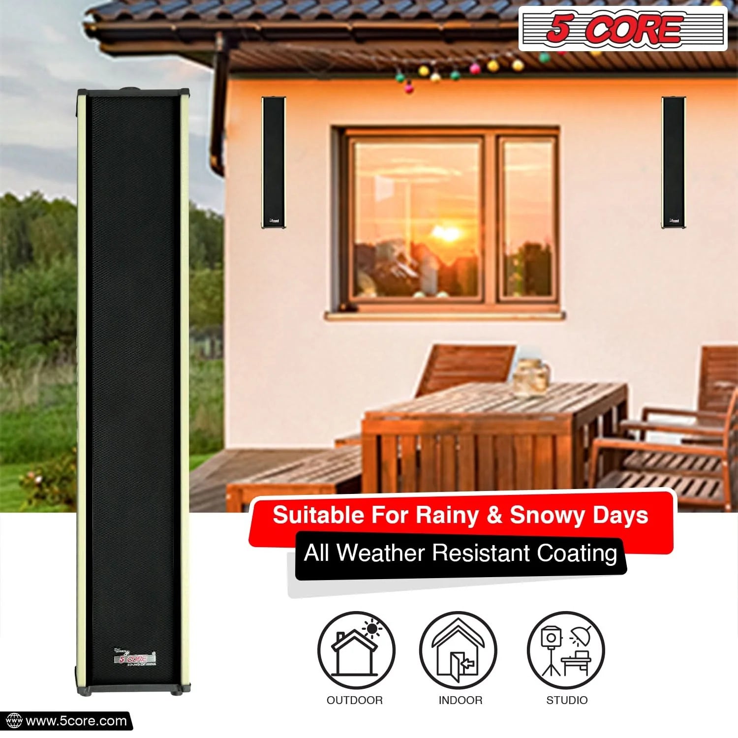 5Core Outdoor Speakers Stereo in Wall 300W Peak Passive Home Audio System - Puck's