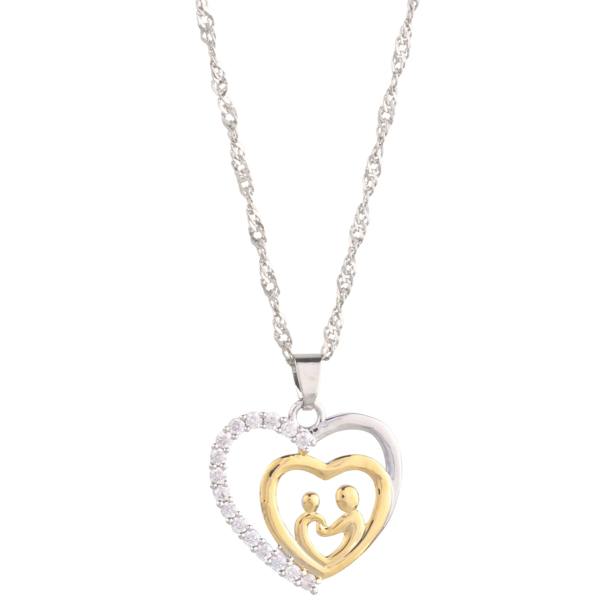 Mother and Child Necklace Pave Heart Pendant Necklace - Puck's