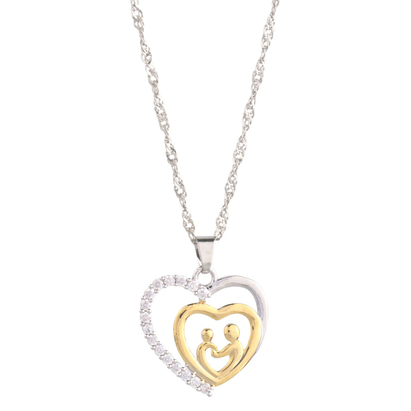 Mother and Child Necklace Pave Heart Pendant Necklace - Puck's