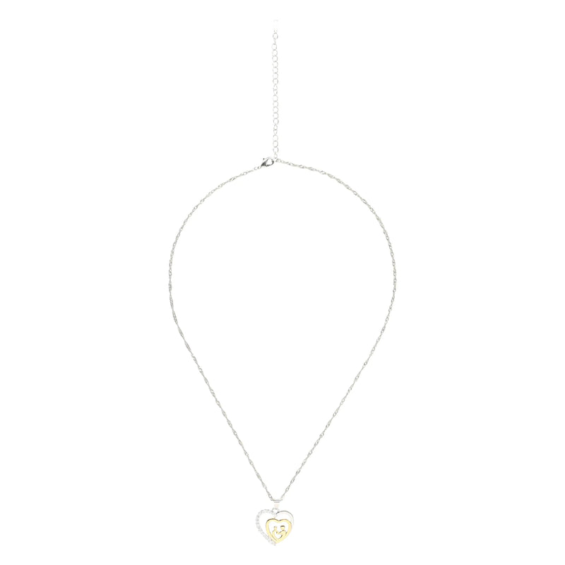Mother and Child Necklace Pave Heart Pendant Necklace - Puck's