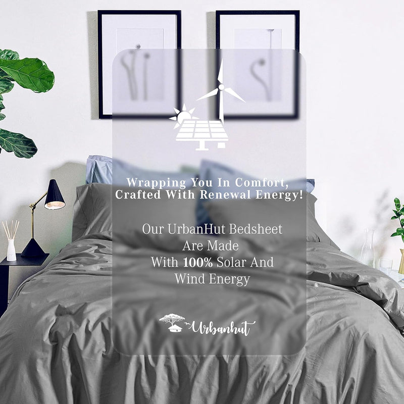 Queen Size Duvet Cover Set (3Pc), 100% Cotton 700 Thread Count, Luxury Sateen Weave Quilt Cover, Soft & Breathable Comforter Cover with Hidden Button Closure and 2 Pillow Cases -Dark Grey - Puck's