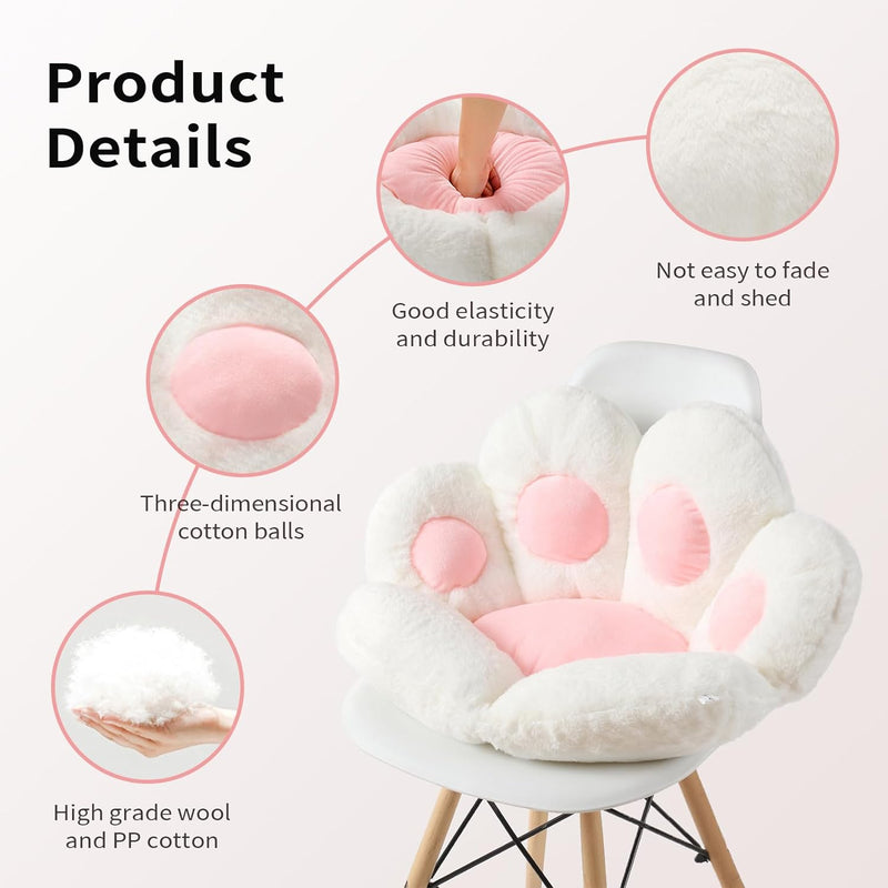 Cat Paw Cushion Kawaii Chair Cushions 31.4 X 27.5 Inch Cute Stuff Seat Pad Comfy Lazy Sofa Office Floor Pillow for Gaming Chairs Room Decor White - Puck's