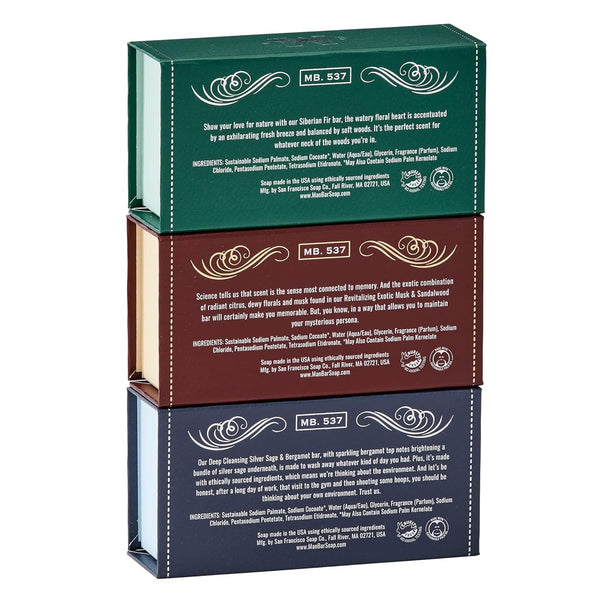 San Francisco Soap Co Man Bar 3-Piece Gift Set - No Harmful Chemicals - Good for All Skin Types - Made in the USA - Puck's