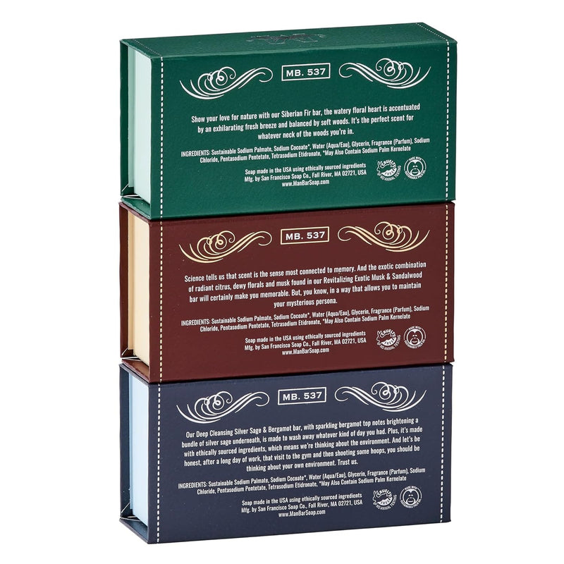 San Francisco Soap Co Man Bar 3-Piece Gift Set - No Harmful Chemicals - Good for All Skin Types - Made in the USA - Puck's