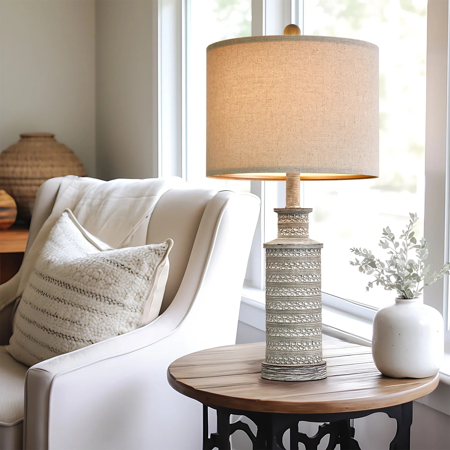 Farmhouse Table Lamps Set of 2 for Living Room Bedroom 24.5" Retro Nightstands Bedside Lamp Sets Resin - Puck's