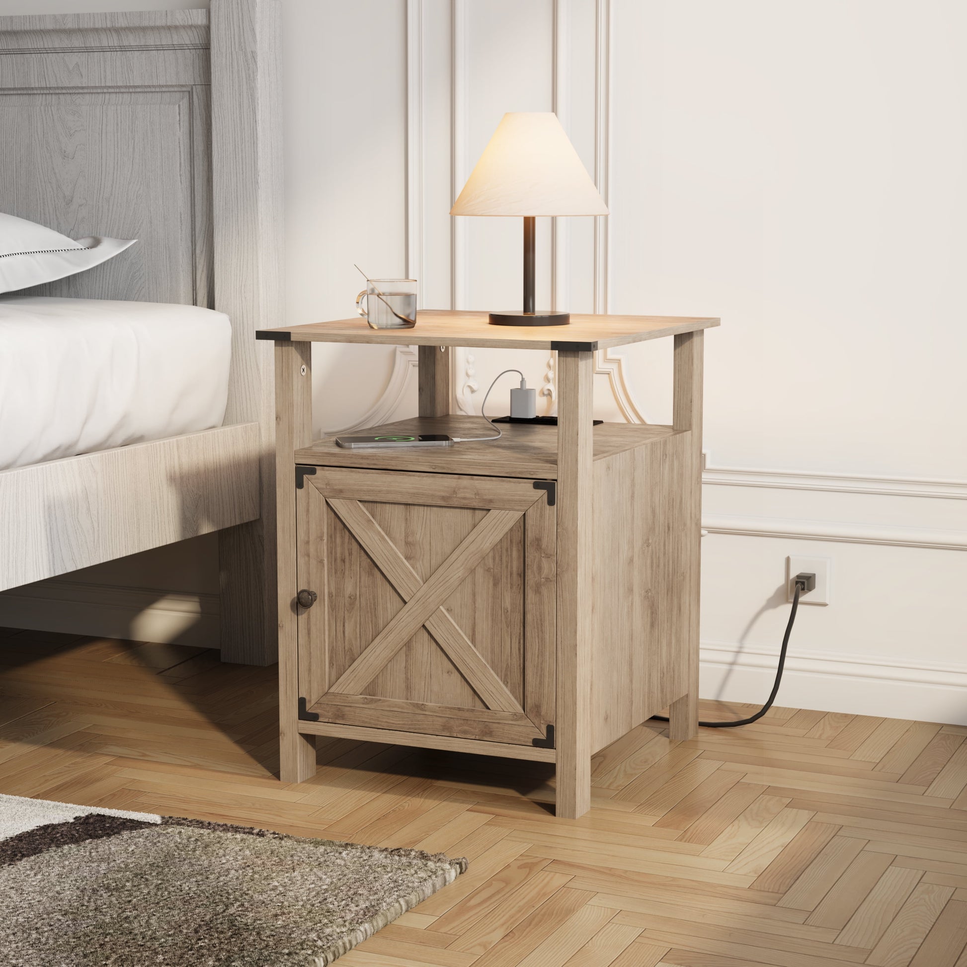Nightstand for Bedroom Set of 2,Farmhouse Nightstand Bedside Table for Bedroom Furniture,Light Brown - Puck's