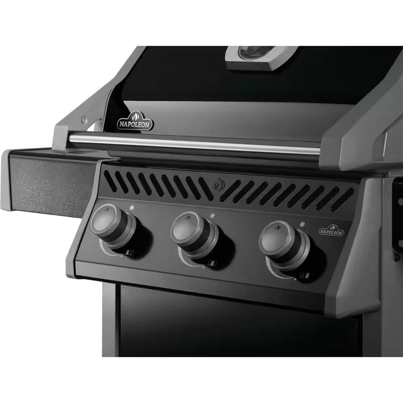 Rogue 425 3-Burner Propane Gas Grill in Black with Cast Iron Cooking Grids