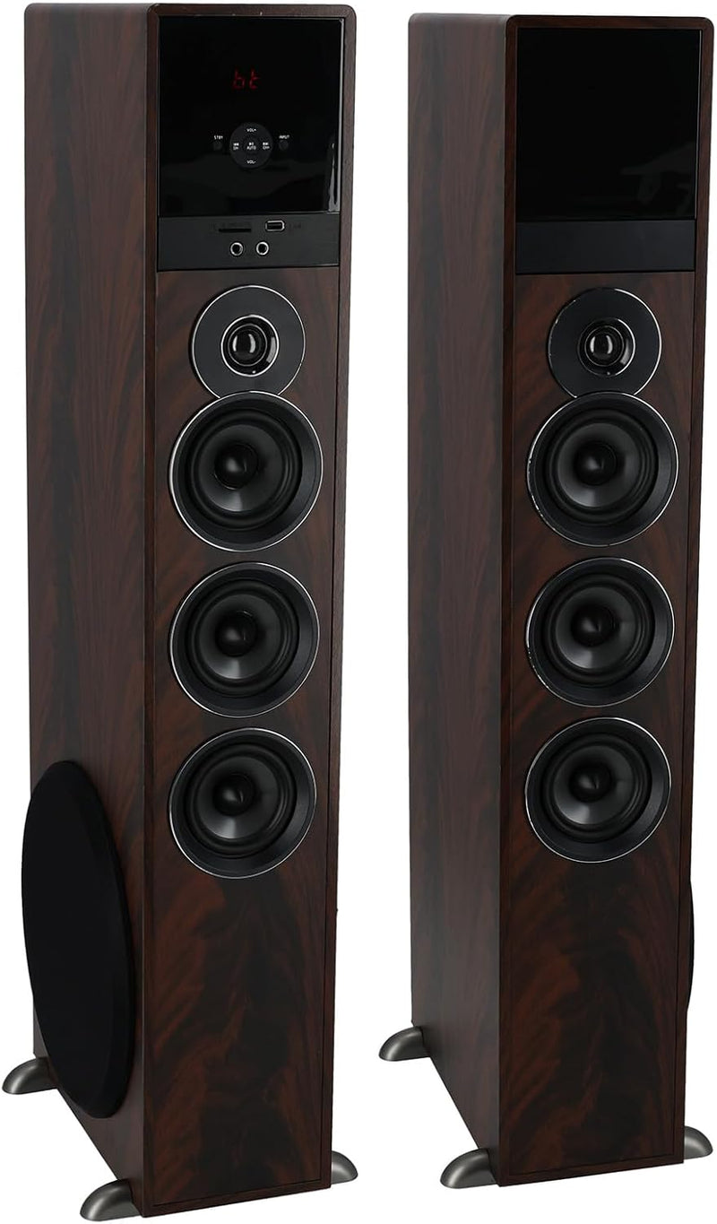 TM150W Powered Home Theater Tower Speaker System, White, 1000W, 10" Subwoofers, Bluetooth, USB/SD Playback, FM Radio, Remote Control, Karaoke Ready, Perfect for Home Entertainment