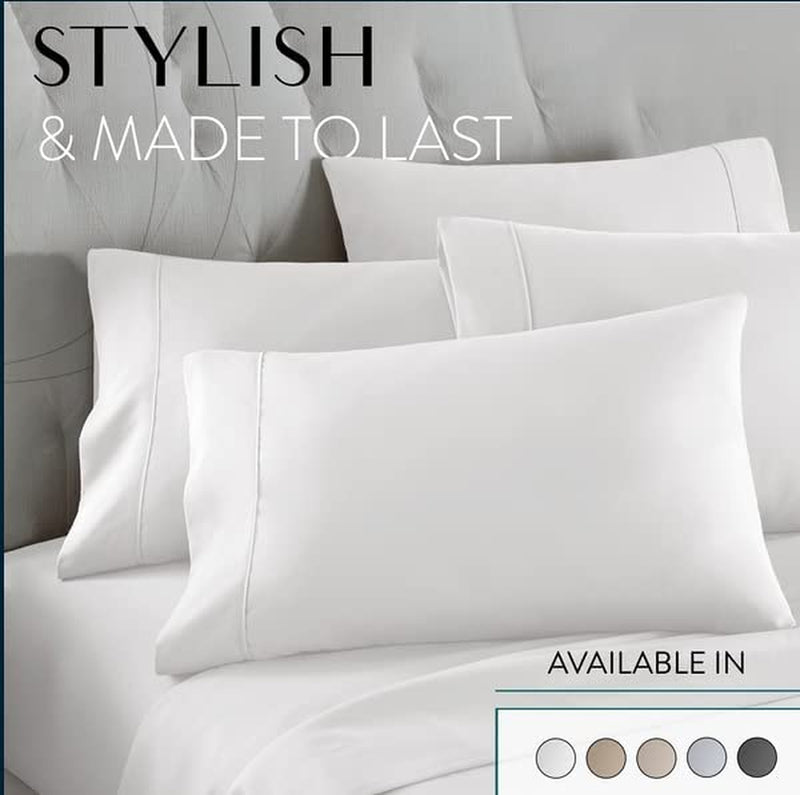 California King Sheet Set - 6 Piece Set Including 4 Pillowcases - Deep Pockets - Breathable, Soft Bed Sheets - Wrinkle Free - Machine Washable - White Cal King Bed Sheets - 6 Pc - Puck's