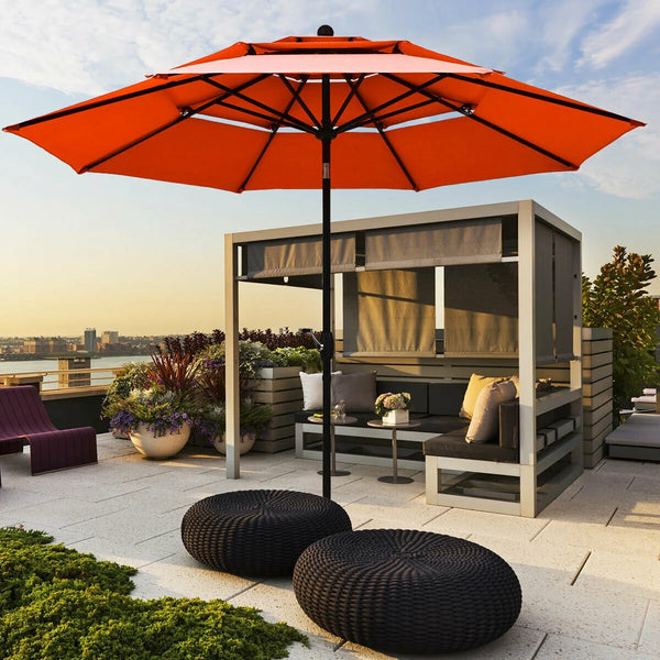 10Ft 3 Tier Patio Market Umbrella Aluminum Sunshade Shelter Double Vented Orange - Puck's