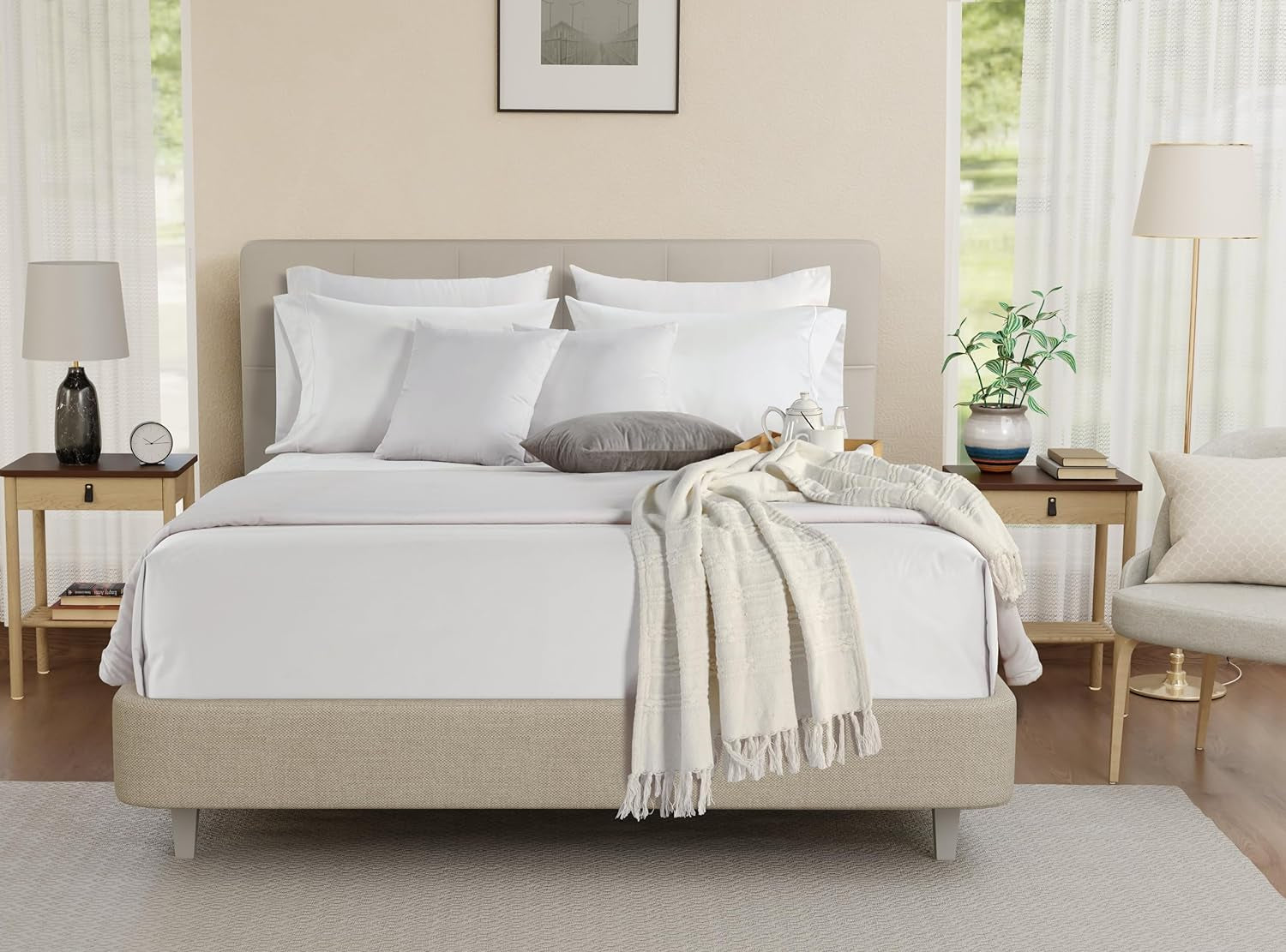 100% Egyptian Cotton Sheets King Size Sheets Set with Fully Elasticated Fitted Sheet & Pillowcase Sets, 800 TC Hotel Collection Deep Pocket King Sheet Set, No Pill Soft Breathable Luxury White Bedding - Puck's