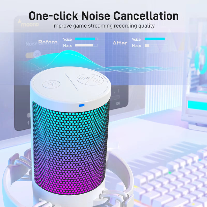 Gamerwave DGM20 RGB Gaming Microphone USB Condenser Mic Noise Canceling Mic with Mic Gain,Rgb Light,One Key Mute - Puck's