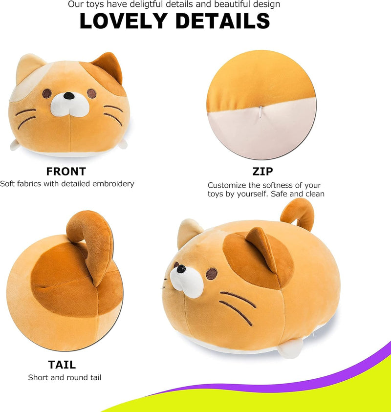 Super Soft Cat Plush Toy, Fluffy Chubby Kitty Stuffed Animal, Adorable Plush Cat Pillow for Kids or Home Decor (Orange, 19'') - Puck's