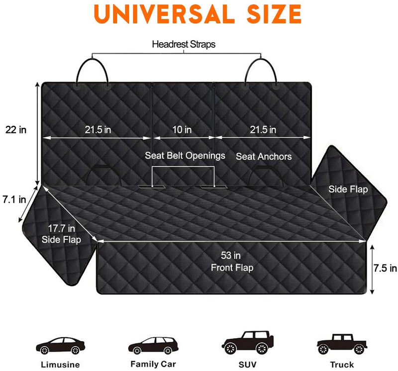 Dog Car Seat Cover, Back Seat Cover for Dogs Pet Car Seat Protector Waterproof Bench Car Seat Cover, Non-Slip Reat Seat Cover Fits Middle Armrest for Most Cars Trucks Suvs - Black - Puck's