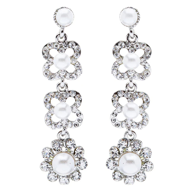 Bridal Wedding Jewelry Rhinestones Pearl Floral Earring - Puck's