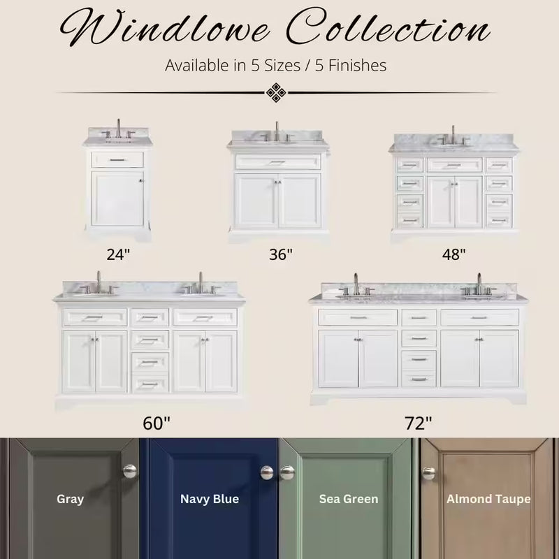 Windlowe 61 In. W Double Sink Green Bath Vanity with White Carrara Marble Top (Assembled) - Puck's