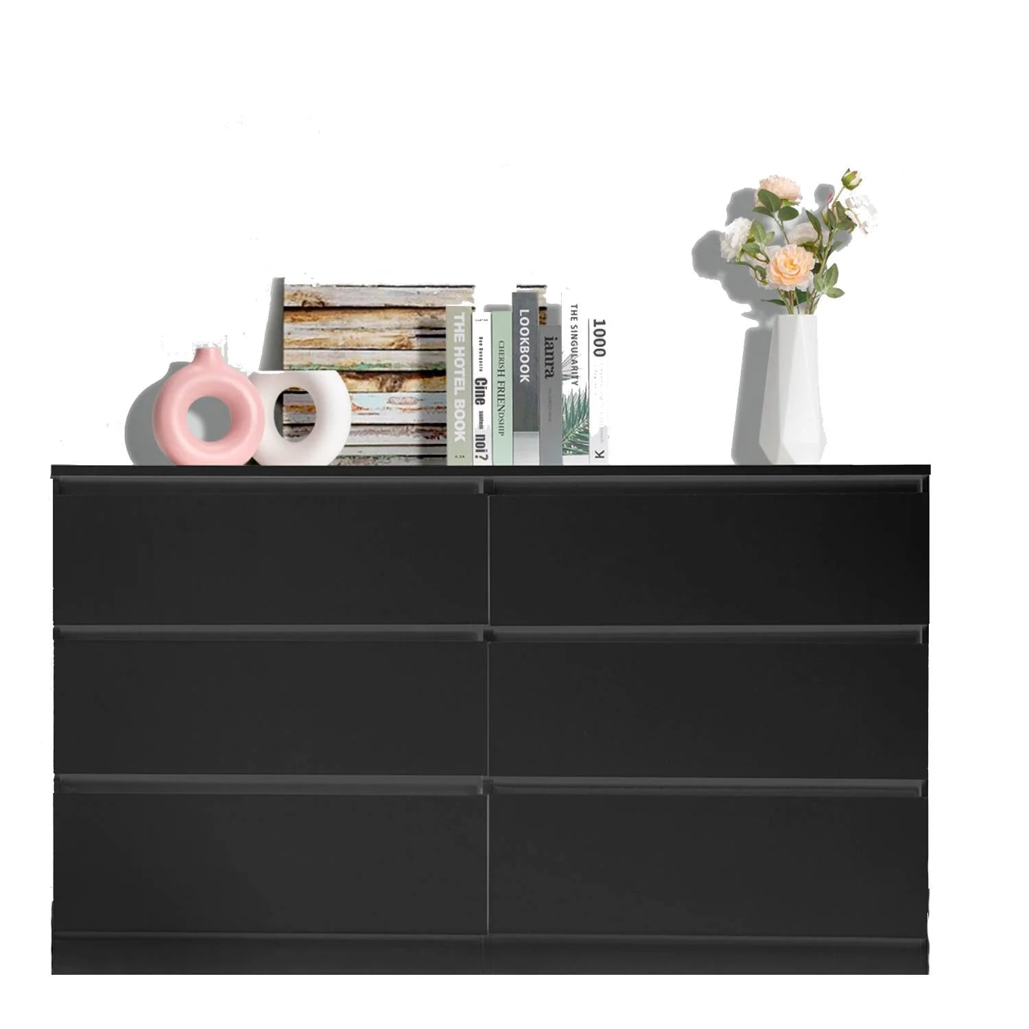 6 Drawer Double Dresser, Kids Dresser, Nursery Dresser Drawer Organizer, Chest of Drawers, Black - Puck's