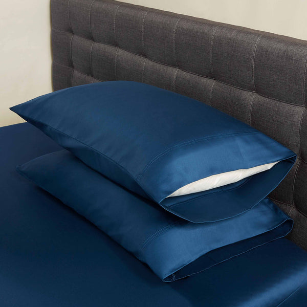300 Thread Count Navy Cotton Sateen Pillowcases, King, 2 - Puck's