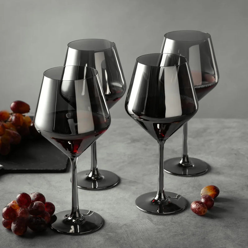 4-Pack Angled Wine Glass Set in Smoke Finish - Puck's