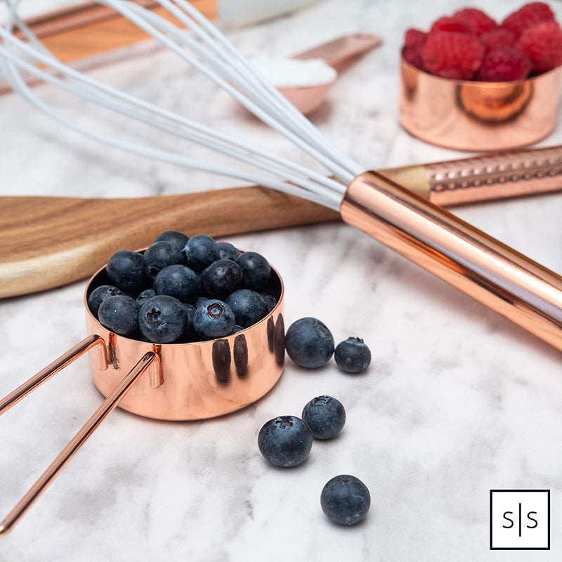 Copper Measuring Cups and Spoons Set – 8-Piece Stackable Stainless Steel Metal Measuring Utensils – Stylish and Sturdy Rose Gold Kitchen Accessories for Baking and Cooking - Puck's