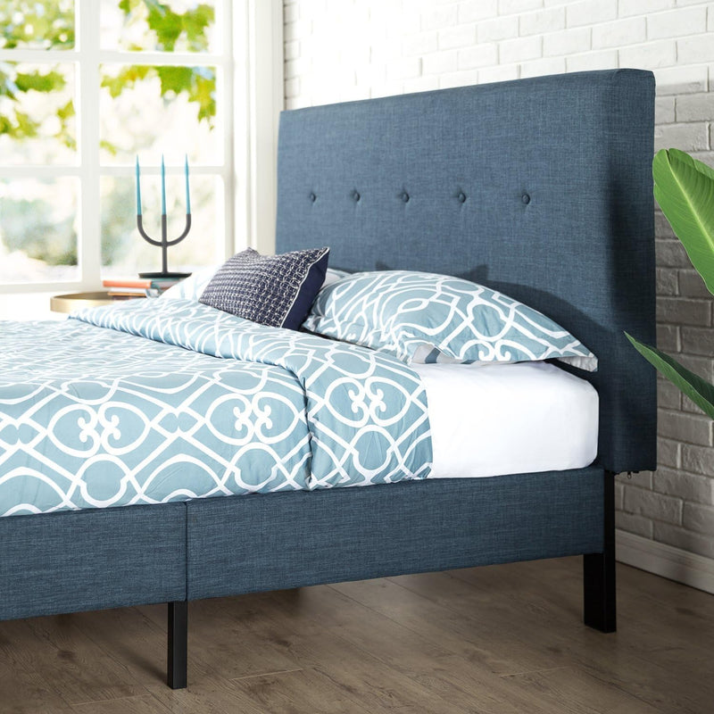 Omkaram Upholstered Platform Bed with Wood Slat Support, Full & 10 Inch Gel-Infused Green Tea Memory Foam Mattress, Full - Puck's