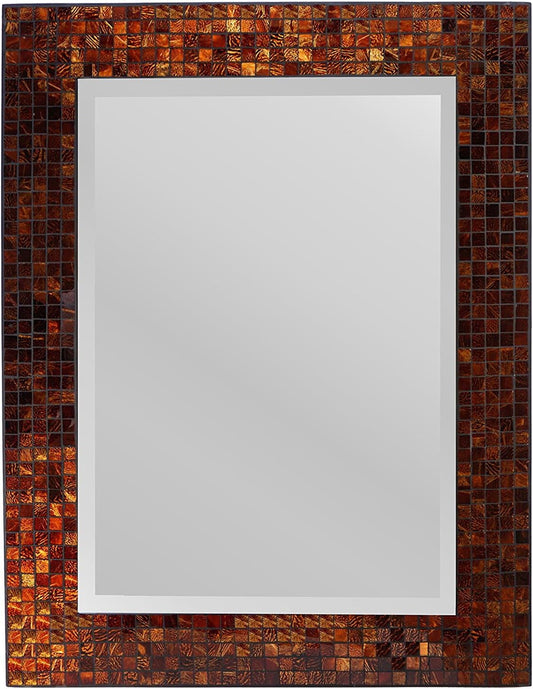 , Decorative Handmade Amber Rectangle Mosaic Beveled Wall Mirror, Frame Measures 31" X 23.5", Beveled Mirror Measures 24" X 15.5" Perfect for Housewarming Gift. (LP307) - Puck's Puck's
