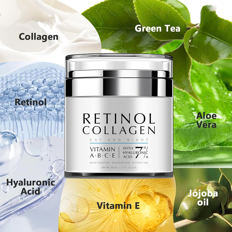 Collagen, Retinol & Hyaluronic Acid Face Cream - Anti-Aging Face Moisturizer Cream for Neck & Body Tightening Skin, Daily Moisturizer Face Cream for Women and Men - 1.7 Fl.Oz. - Puck's