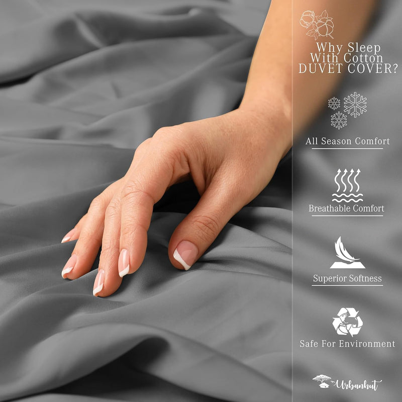 Queen Size Duvet Cover Set (3Pc), 100% Cotton 700 Thread Count, Luxury Sateen Weave Quilt Cover, Soft & Breathable Comforter Cover with Hidden Button Closure and 2 Pillow Cases -Dark Grey - Puck's