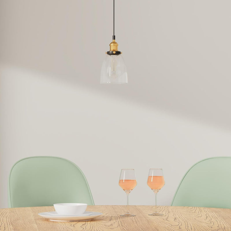 Fiorentino Large Glass Pendant Light Fixture Modern Farmhouse Bell Shaped Kitchen Pendant Lighting over Island Black and Gold Pendant Light Shade over Sink Lighting Fixtures, UL Listed - Puck's