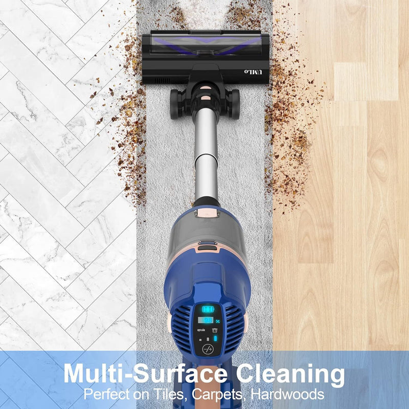Cordless Stick Vacuum Cleaner, 300W 30Kpa Brushless Motor, 4000Mah Battery up to 60Mins Runtime, Perfect for Home Pet Hair Carpet Floor, V11 Blue - Puck's
