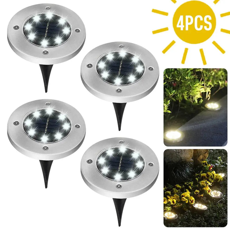 4/8 LEDs Solar Powered Buried Light Outdoor Pathway Garden Decking - Puck's