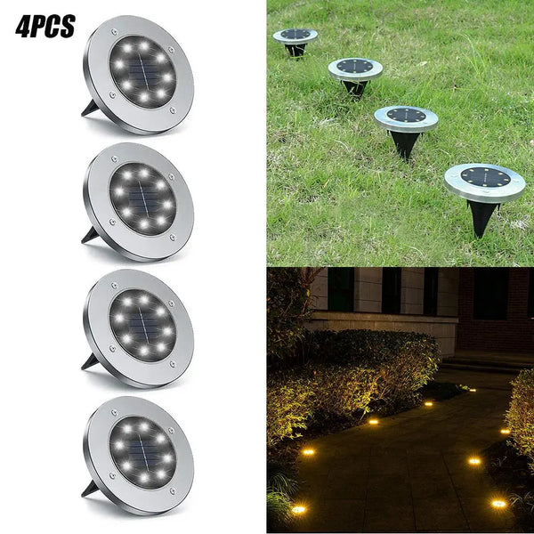 4/8 LEDs Solar Powered Buried Light Outdoor Pathway Garden Decking - Puck's