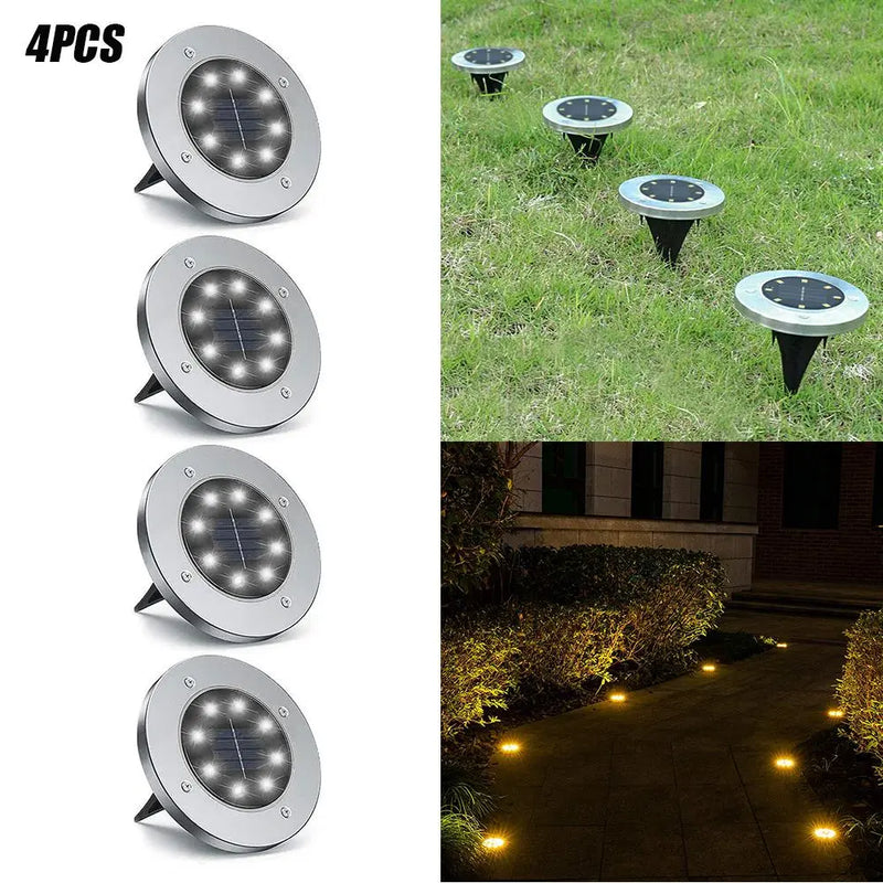 4/8 LEDs Solar Powered Buried Light Outdoor Pathway Garden Decking - Puck's
