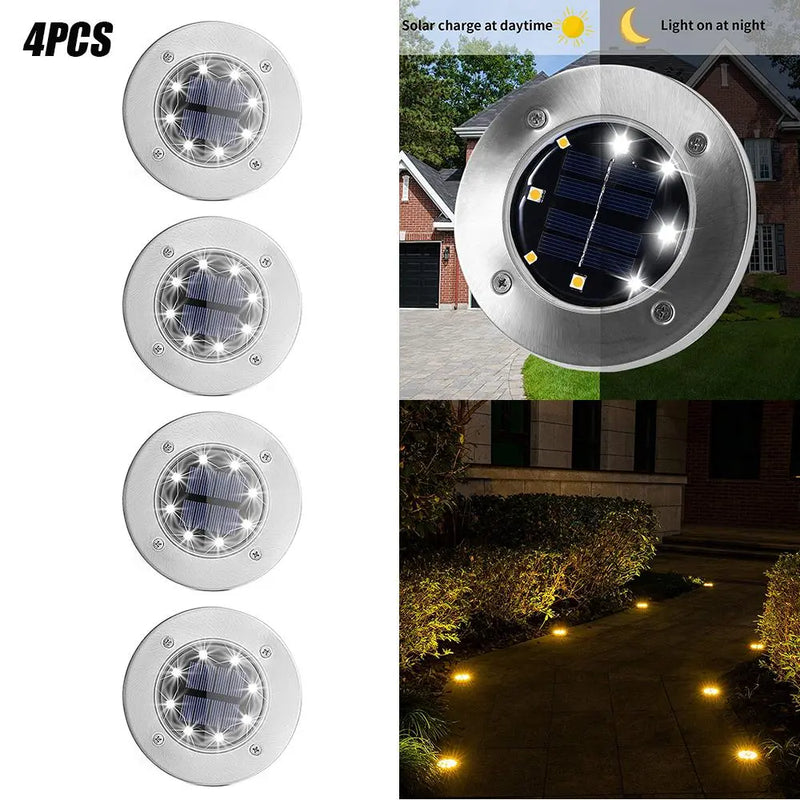 4/8 LEDs Solar Powered Buried Light Outdoor Pathway Garden Decking - Puck's