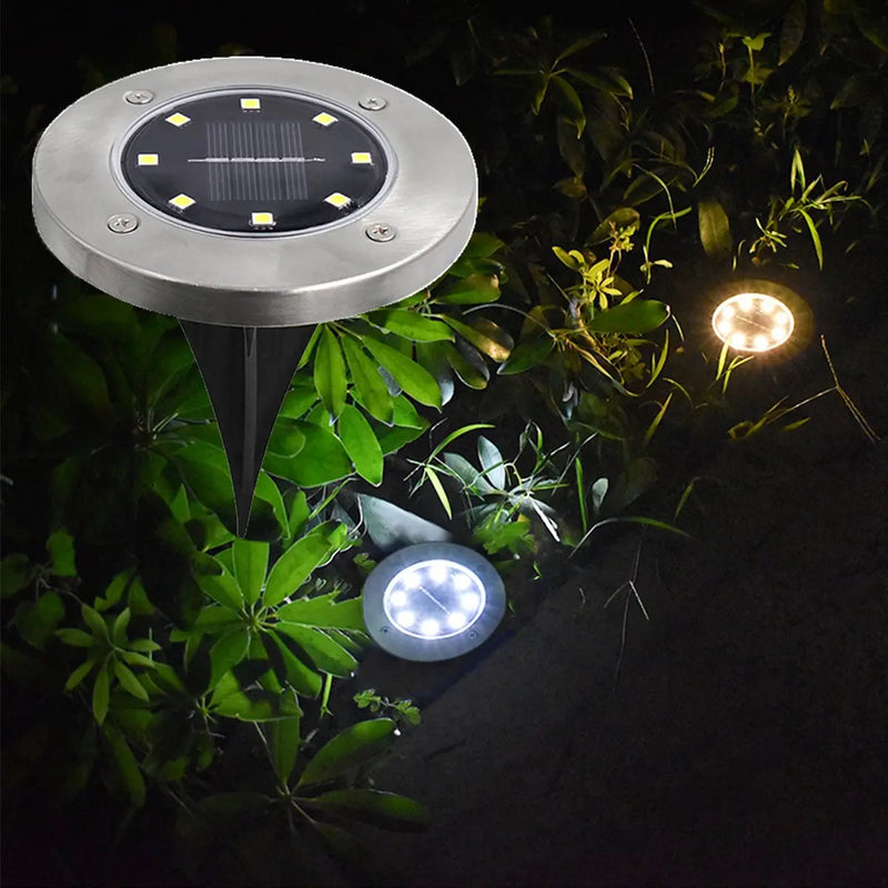 4/8 LEDs Solar Powered Buried Light Outdoor Pathway Garden Decking - Puck's