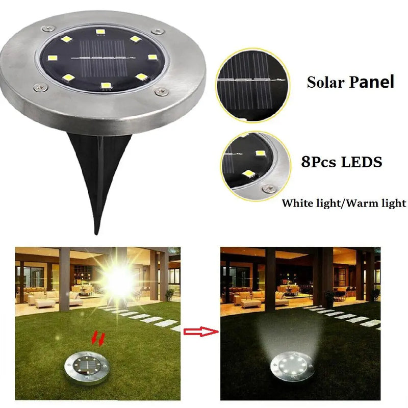 4/8 LEDs Solar Powered Buried Light Outdoor Pathway Garden Decking - Puck's