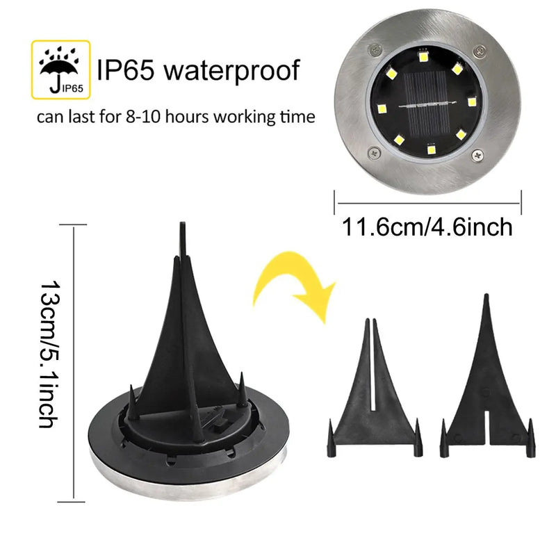 4/8 LEDs Solar Powered Buried Light Outdoor Pathway Garden Decking - Puck's