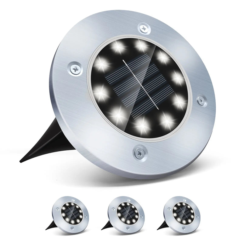 4/8 LEDs Solar Powered Buried Light Outdoor Pathway Garden Decking - Puck's