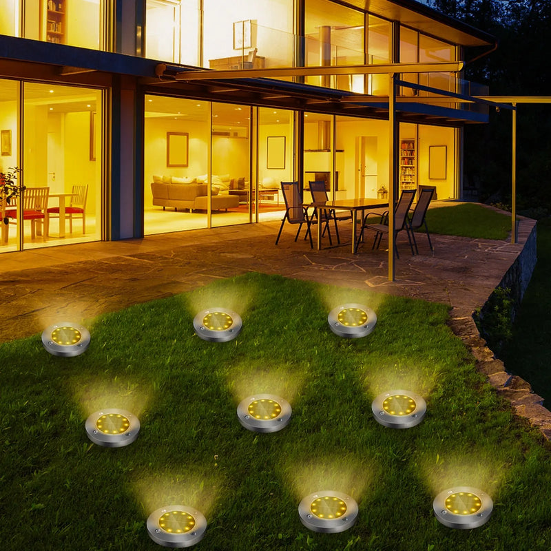 4/8 LEDs Solar Powered Buried Light Outdoor Pathway Garden Decking - Puck's