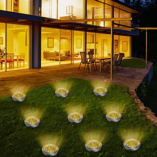 4/8 LEDs Solar Powered Buried Light Outdoor Pathway Garden Decking - Puck's
